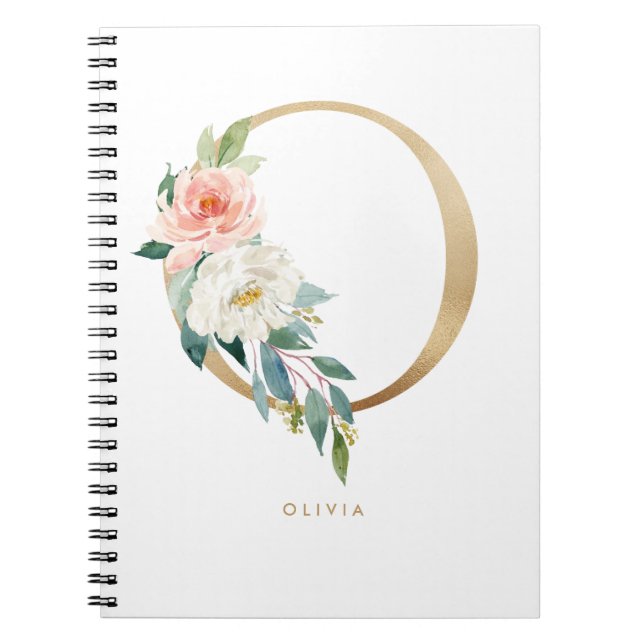 Carnet LETTRE Florale O Monogramme Pretty Faux Or (Devant)