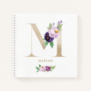 Carnet LETTRE GOURMANDE D'OR FLORALE JOLIMENT Violet M MO