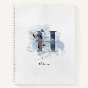 Carnet Lettre H de monogramme personnel floral moderne bl