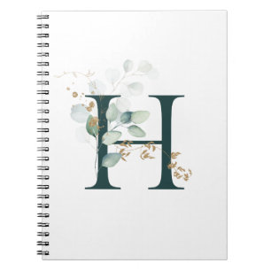 Carnet Lettre H Eucalyptus et or Monogramme