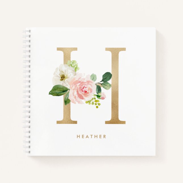 Carnet LETTRE H MONO Prettes Florales Faux Gold (Devant)