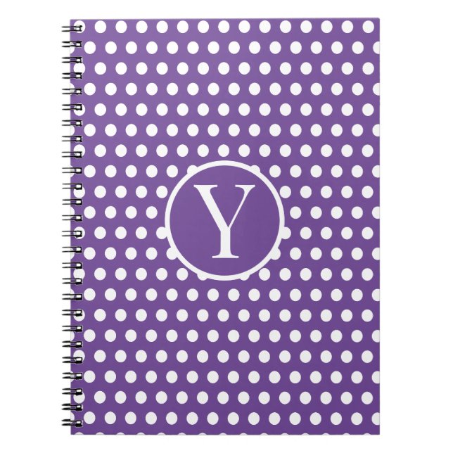 Carnet Lettre initiale classique chic Polka Dot Purple (Devant)