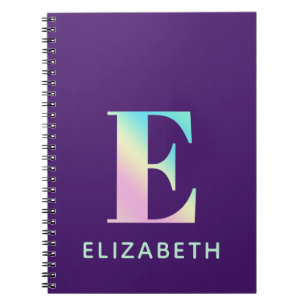 Carnet Lettre initiale E Arc-en-ciel Personnalisé Violet