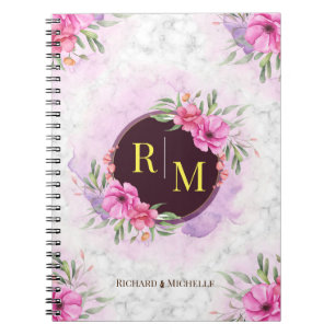 Carnet Lettre initiale florale de couronne Monogramme Nom