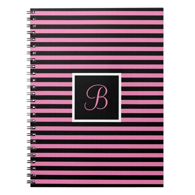Carnet Lettre initiale personnalisée chic rose et noir ra (Devant)