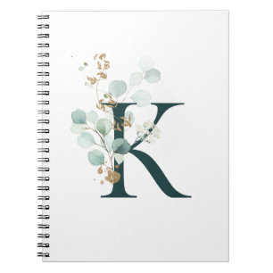 Carnet Lettre K Eucalyptus et or Monogramme
