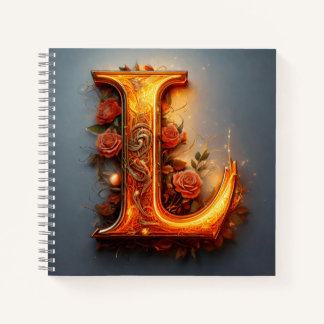 Carnet Lettre (L) avec des roses roses