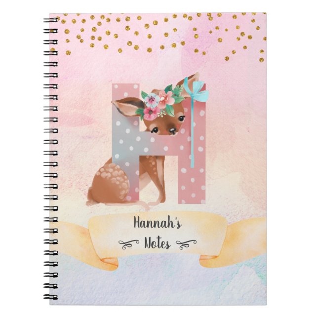 Carnet Lettre monogramme H Baby Deer Girl Daily Diary (Devant)