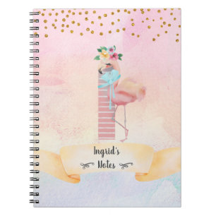 Carnet Lettre monogramme I Flamant rose Girl Études quoti