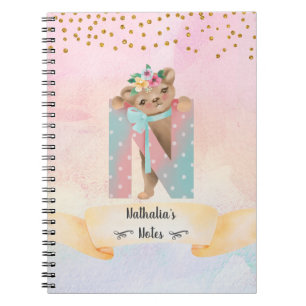 Carnet Lettre monogramme N Bébé ours fille étude quotidie
