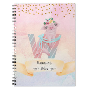 Carnet Lettre monogramme W Baby Pig Homeschool Girl