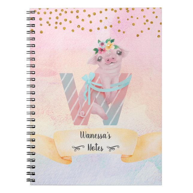 Carnet Lettre monogramme W Baby Pig Homeschool Girl (Devant)