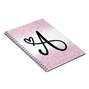 Carnet Lettre monographie A avec parties scintillant rose