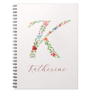 Carnet LETTRE MONOGRAPHIQUE Florale Aquarelle personnalis