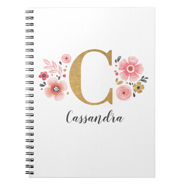 Carnet LETTRE MONOGRAPHIQUE Florale D'OR Rose Fille C (Devant)