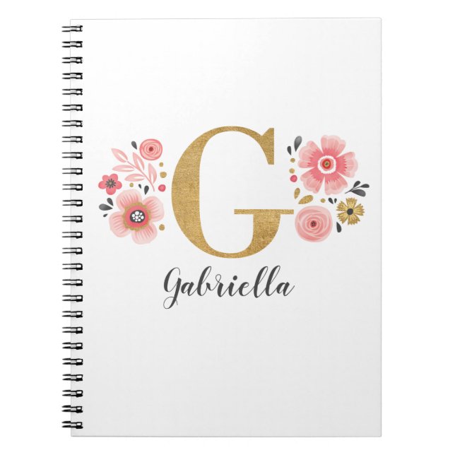 Carnet LETTRE MONOGRAPHIQUE Florale D'OR Rose G (Devant)
