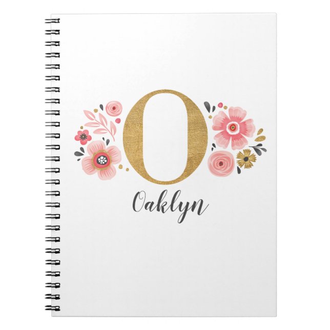 Carnet LETTRE MONOGRAPHIQUE Florale D'OR Rose O (Devant)