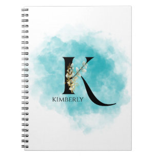 Carnet LETTRE MONOGRAPHIQUE K Turquoise or Flower