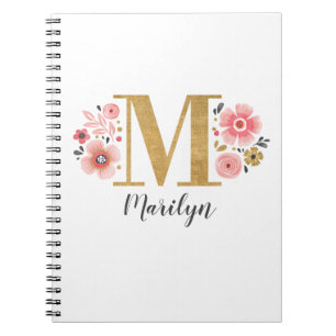 Carnet LETTRE MONOGRAPHIQUE Pink Gold Floral N