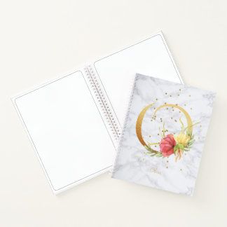 Carnet Lettre O Monogramme Doré Aquarelle Marbre Moderne