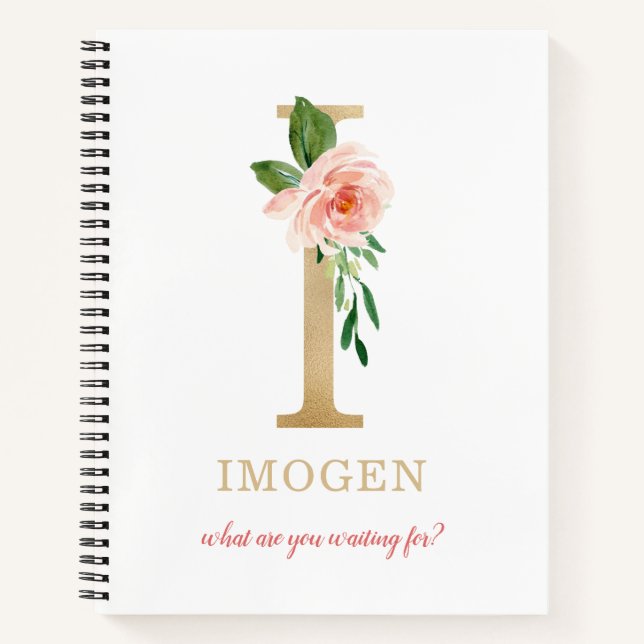 Carnet Lettre or Monogramme I | Moto ou devis floraux (Devant)