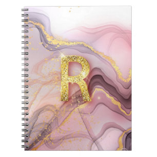 Carnet Lettre R Jolie fille Rose Parties scintillant or