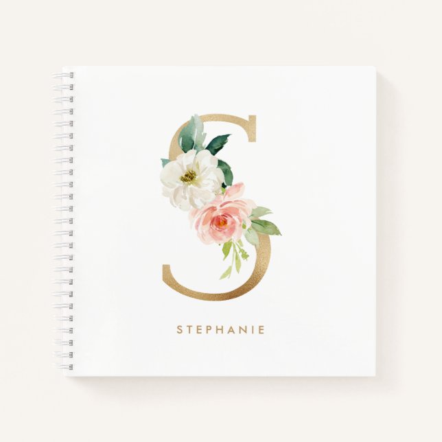 Carnet LETTRE S MONO FAUX EN OR Faux Prettes Florales (Devant)