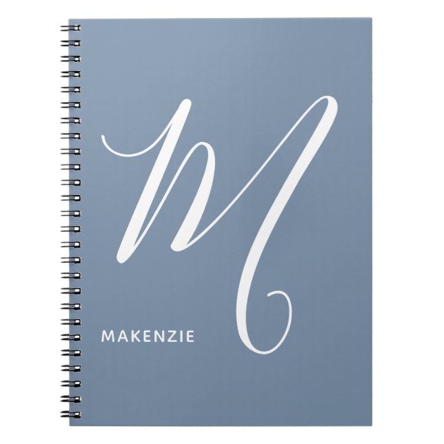 Carnet Lettre Script monogramme simple M Bleu & Blanc (Devant)