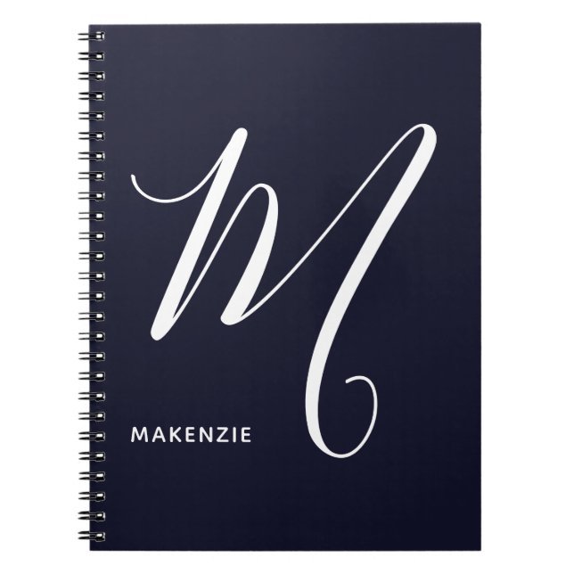 Carnet Lettre Script monogramme simple M Navy Bleu (Devant)