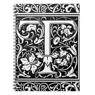 Carnet Lettre T Monogramme médiéval Art Nouveau