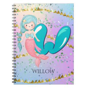 Carnet Lettre W Monogram Aquarelle mignonne Sirène