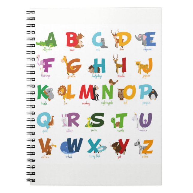Carnet Lettres animales mignonnes d'alphabet (Devant)