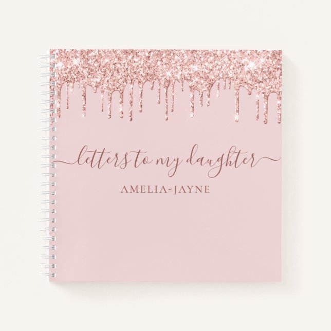 Carnet Lettres de Parties scintillant rose à ma fille Kee (Devant)