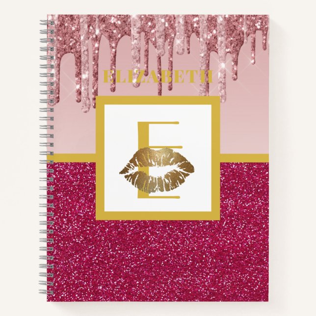 Carnet Lèvres de Parties scintillant Rose Rose Or Monogra (Devant)