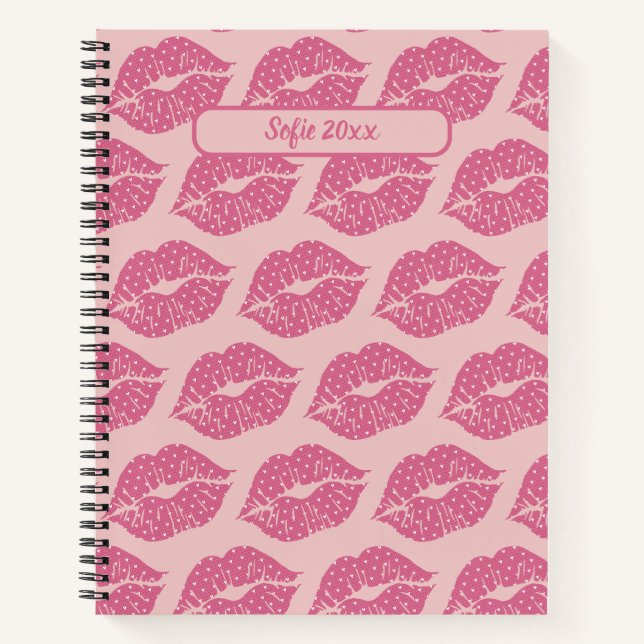 Carnet Lèvres roses chaudes avec petits Coeurs blancs (Devant)