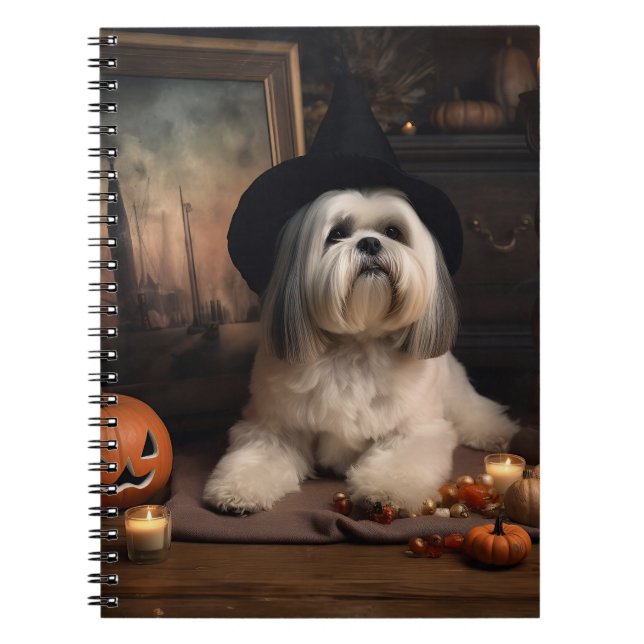 Carnet Lhasa Apso Citrouille Halloween effrayant (Devant)