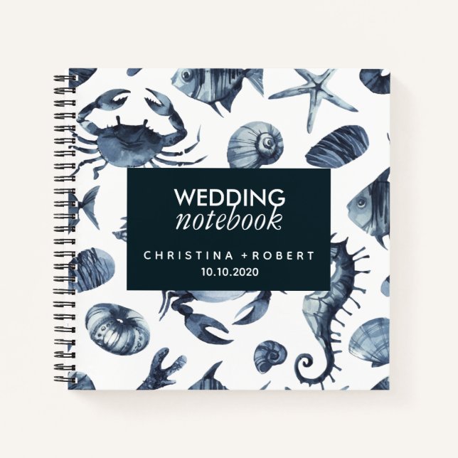 Carnet L'hippocampe bleu | Mariage maritime nautique (Devant)