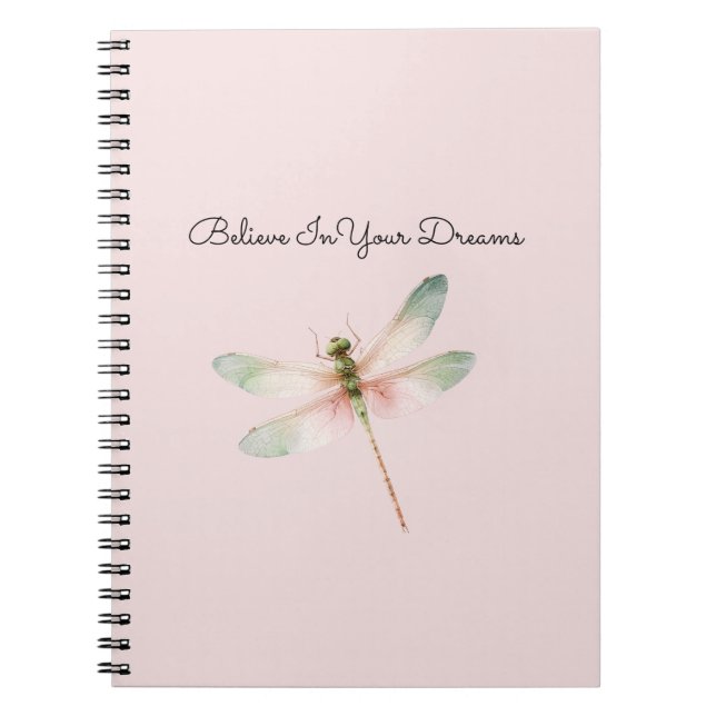 Carnet Libellule rose blanche menthe (Devant)