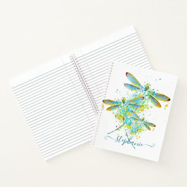 Carnet Libellule sarcelle éclaboussure personnalisée  (Intérieur)