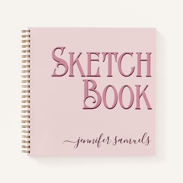 Carnet Libro de bocetos rosa letra 3D con nombre artista  (Devant)