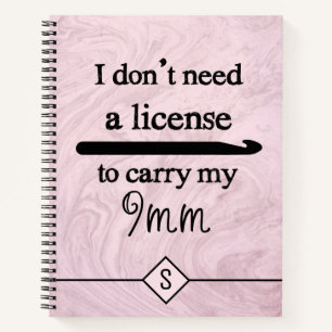 Carnet Licence Crochet Hook Artisanat Marbre rose Initial
