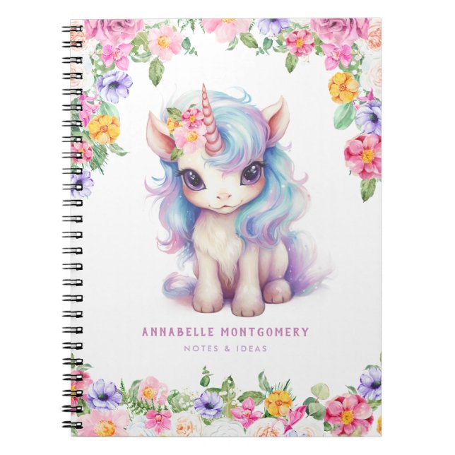 Carnet Licorne Arc-en-ciel Nom Personnalisé École Enfants (Devant)