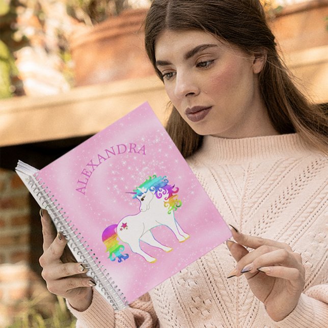 Carnet Licorne Arc-en-ciel Rose Douce Personnalisée (Créateur téléchargé)