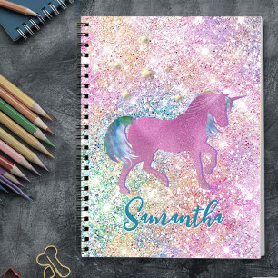 Carnet Licorne arc-en-ciel rose mignonne monogramme paill