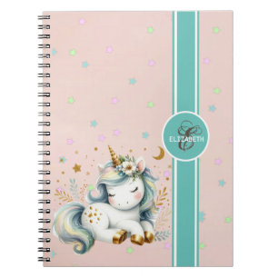 Carnet Licorne bébé, monogramme d'étoiles colorées