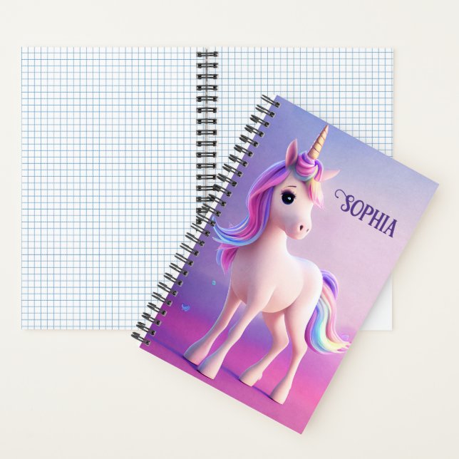 Carnet Licorne blanche mignonne avec crinière rose et ble (À l'intérieur)