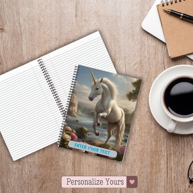 Carnet Licorne blanche personnalisée Fleur Ruisseau (Personalized White Unicorn Flower Stream Notebook)