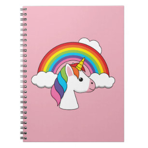 Carnet Licorne et arc-en-ciel avec nuages Kawaii