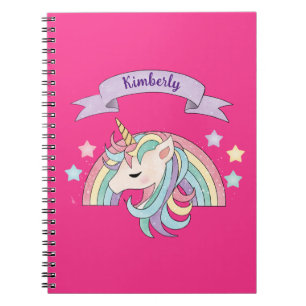 Carnet Licorne et arc-en-ciel scintillant avec nom person