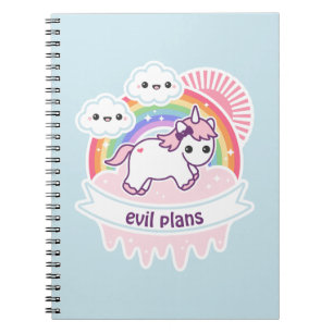 Carnet Licorne mignonne d'arc-en-ciel avec des nuages